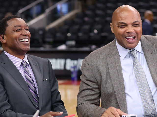 TORONTO, CANADA - MAY 30: Isiah Thomas and Charles Barkley smile after Game One of the NBA Finals between the Golden State Warriors and the Toronto Raptors on May 30, 2019 at Scotiabank Arena in Toronto, Ontario, Canada. NOTE TO USER: User expressly acknowledges and agrees that, by downloading and/or using this photograph, user is consenting to the terms and conditions of the Getty Images License Agreement. Mandatory Copyright Notice: Copyright 2019 NBAE