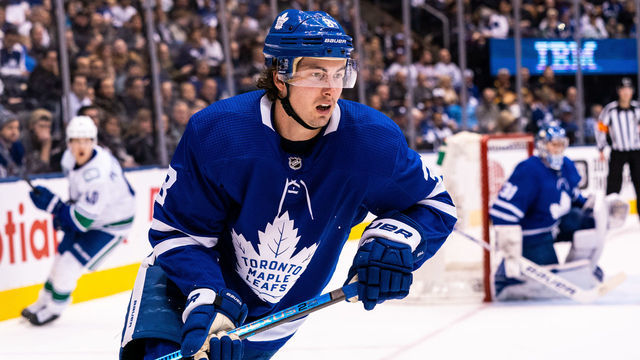 TORONTO, ON - FEBRUARY 29: Justin Holl #3 of the Toronto Maple Leafs skates against the Vancouver Canucks during the third period at the Scotiabank Arena on February 29, 2020 in Toronto, Ontario, Canada.