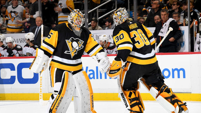 PITTSBURGH, PA - DECEMBER 23: Matt Murray #30 of the Pittsburgh Penguins is pulled for Tristan Jarry #35 in the second period against the Anaheim Ducks at PPG Paints Arena on December 23, 2017 in Pittsburgh, Pennsylvania.