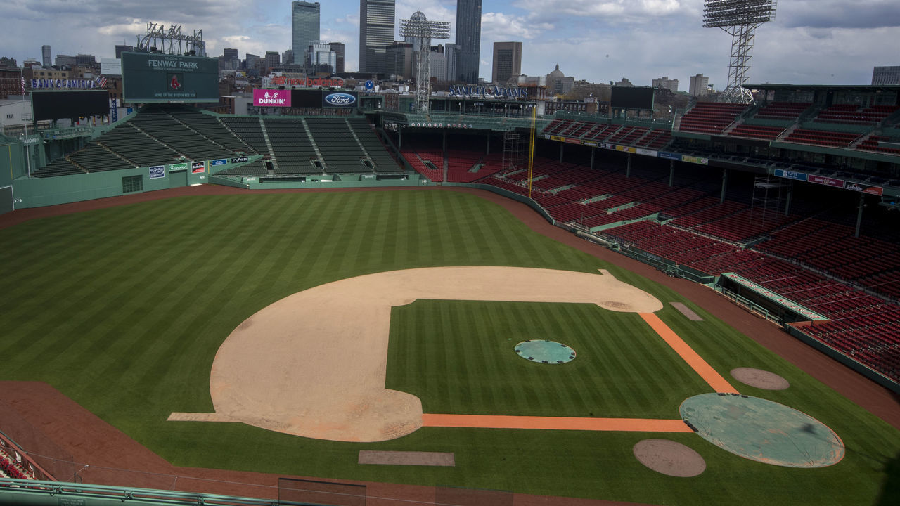 BOSTON, MA - APRIL 16: Fenway Park on April 16, 2020. Fenway Park in Boston remains closed during the coronavirus emergency.