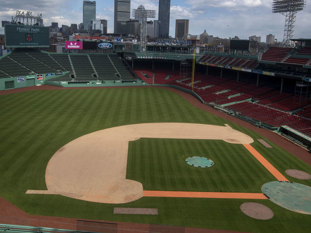 BOSTON, MA - APRIL 16: Fenway Park on April 16, 2020. Fenway Park in Boston remains closed during the coronavirus emergency.