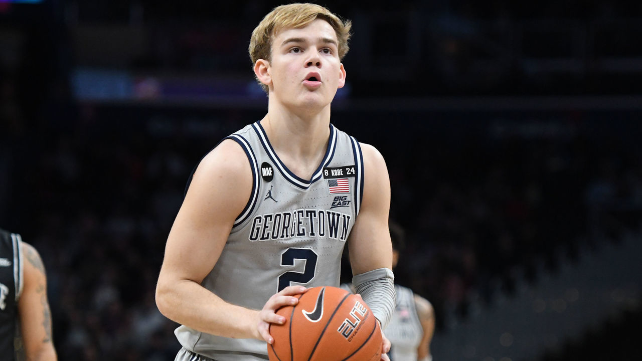 WASHINGTON, DC - FEBRUARY 19: Mac McClung #2 of the Georgetown Hoyas takes a foul shot during a college basketball game against the Providence Friars at the Capital One Arena on February 19, 2020 in Washington, DC.