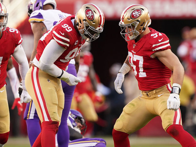 San Francisco 49ers defensive end Nick Bosa (97) and teammate Dee