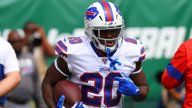 EAST RUTHERFORD, NJ - SEPTEMBER 08: Buffalo Bills running back Frank Gore (20) during warm ups on the field prior to the National Football League game between the New York Jets and the Buffalo Bills on September 8, 2019 at MetLife Stadium in East Rutherford, NJ.