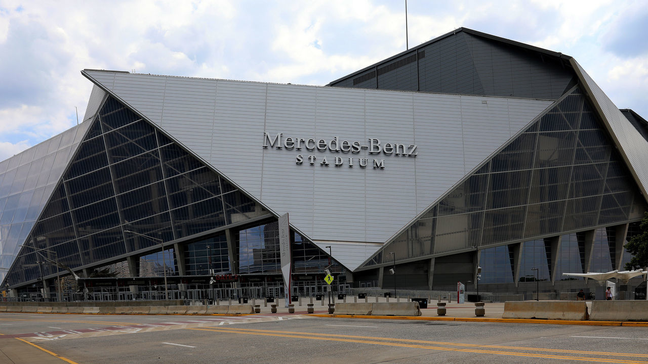 ATLANTA - JULY 28: Architects HOK, tvdesign, Goode Van Slyke and Stanley Beaman & Sears' Mercedes-Benz Stadium, home of the Atlanta Falcons football team and Atlanta United FC soccer team in Atlanta, Georgia on July 28, 2019. MANDATORY MENTION OF THE ARTIST UPON PUBLICATION - RESTRICTED TO EDITORIAL USE.