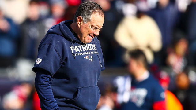 FOXBOROUGH, MA - DECEMBER 29: head coach Bill Belichick of the New England Patriots looks on before a game against the Miami Dolphins at Gillette Stadium on December 29, 2019 in Foxborough, Massachusetts.