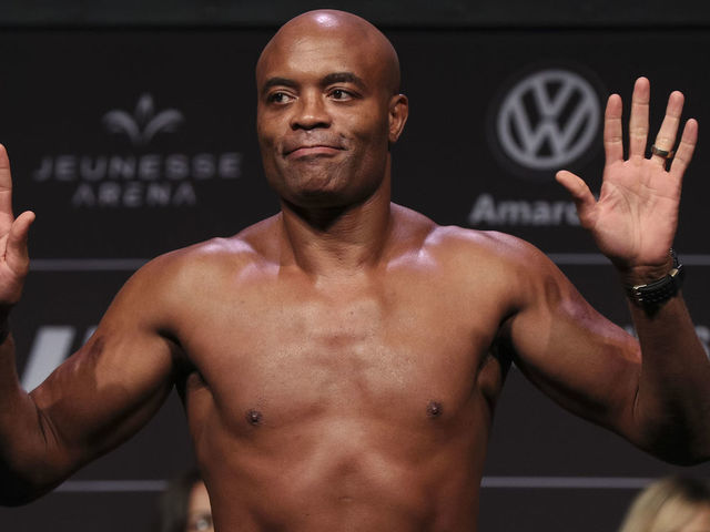 RIO DE JANEIRO, BRAZIL - MAY 10: Anderson Silva of Brazil poses on the scale during the UFC 237 weigh-in at Jeunesse Arena on May 10, 2019 in Rio de Janeiro, Brazil.
