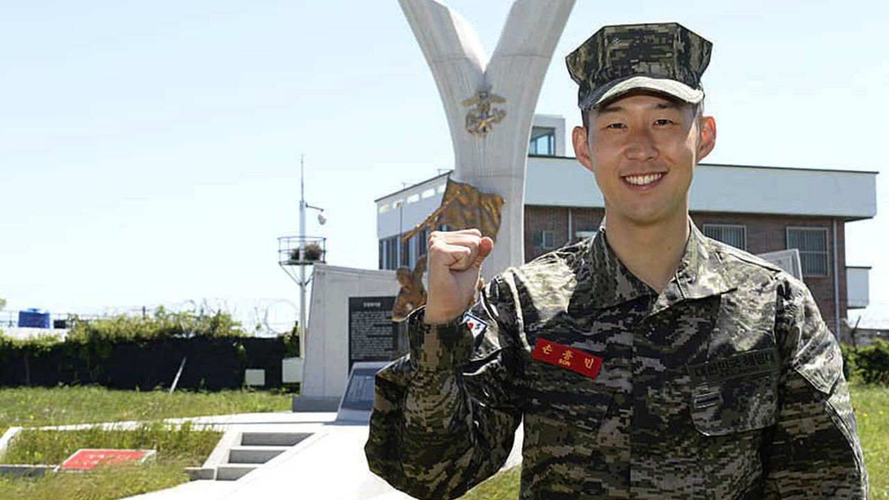 JEJU, SOUTH KOREA - (EDITORS NOTE: Image is highest resolution available.) In this undated handout image provided by Republic of Korea Marine Corps' official Facebook page, Tottenham Hotspur forward Son Heung-min poses for a photo at a Marine Corps boot camp in Seogwipo in Jeju, South Korea. The Marine Corps said Son has finished his three-week military training as part of his minimum military duty. Son earned his exemption from military service by winning the gold medal for South Korea at the 2018 Asian Games.