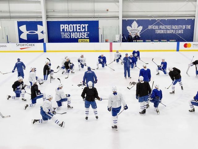 TORONTO, ON - OCTOBER 3 - The Toronto Maple Leafs during a practice session on October 3, 2017 at the Mastercard Centre for Hockey Excellence. (Carlos Osorio/Toronto Star via Getty Images)
