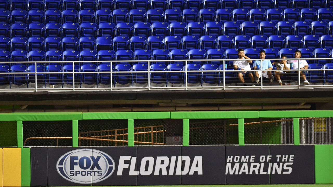 MIAMI, FL - JULY 03: Fans watch the game between the Miami Marlins and the Tampa Bay Rays in the sixteenth inning Marlins Park on July 3, 2018 in Miami, Florida.