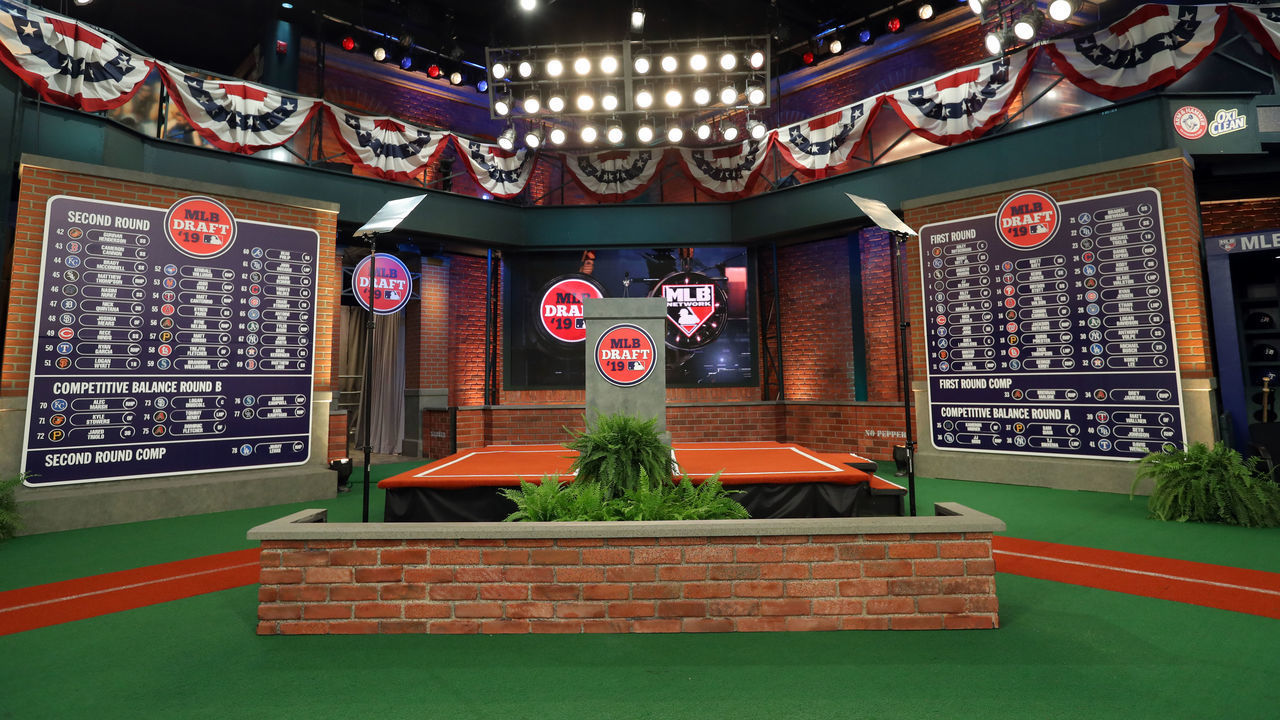 SECAUCUS, NJ - JUNE 03: A general view of the completed first and second round draft boards during the 2019 Major League Baseball Draft at Studio 42 at the MLB Network on Monday, June 3, 2019 in Secaucus, New Jersey.