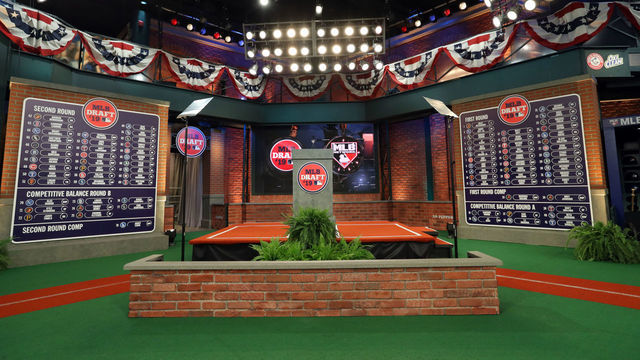 SECAUCUS, NJ - JUNE 03: A general view of the completed first and second round draft boards during the 2019 Major League Baseball Draft at Studio 42 at the MLB Network on Monday, June 3, 2019 in Secaucus, New Jersey.