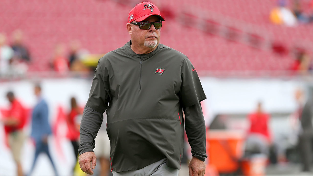 TAMPA, FL - DEC 21: Bucs Head Coach Bruce Arians watches his team before the regular season game between the Houston Texans and the Tampa Bay Buccaneers on December 21, 2019 at Raymond James Stadium in Tampa, Florida.
