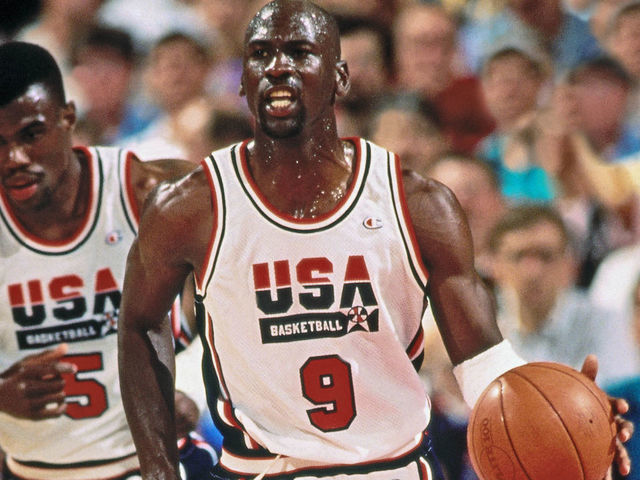 PORTLAND, OR - CIRCA 1992: Michael Jordan #9 of the United States Senior Men's team dribbles during the 1992 Basketball Tournament of Americas at the Veterans Memorial Coliseum circa 1992 in Portland, Oregon. Mandatory Copyright Notice: Copyright 1992 NBAE