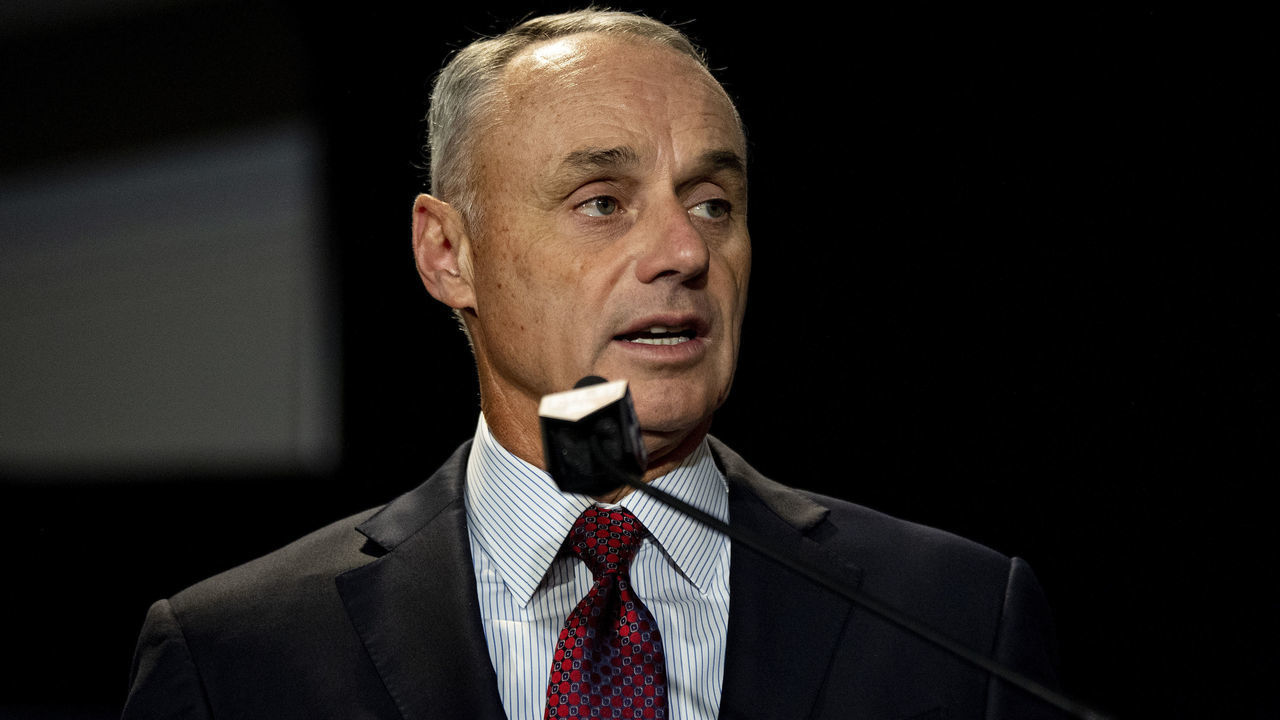 BOSTON, MA - DECEMBER 10: Major League Baseball Commissioner Rob Manfred speaks during the 2019 Major League Baseball Winter Meetings on December 10, 2019 in San Diego, California.