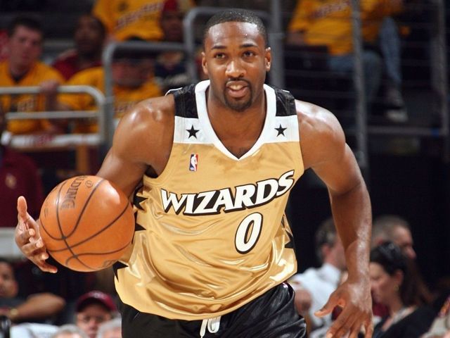 CLEVELAND - APRIL 19: Gilbert Arenas #0 of the Washington Wizards moves the ball up court in Game One of the Eastern Conference Quaterfinals against the Cleveland Cavaliers during the 2008 NBA Playoffs on April 19, 2008 at the Quicken Loans Arena in Cleveland, Ohio. The Cavs won 93-86. NOTE TO USER: User expressly acknowledges and agrees that, by downloading and/or using this photograph, user is consenting to the terms and conditions of the Getty Images License Agreement. Mandatory Copyright Notice: Copyright 2008 NBAE