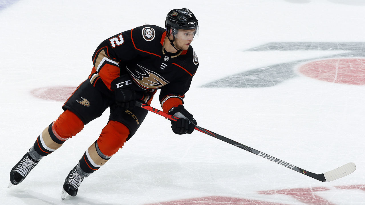 ANAHEIM, CA - NOVEMBER 14: Brendan Guhle #2 of the Anaheim Ducks skates during the game against the San Jose Sharks at Honda Center on November 14, 2019 in Anaheim, California.