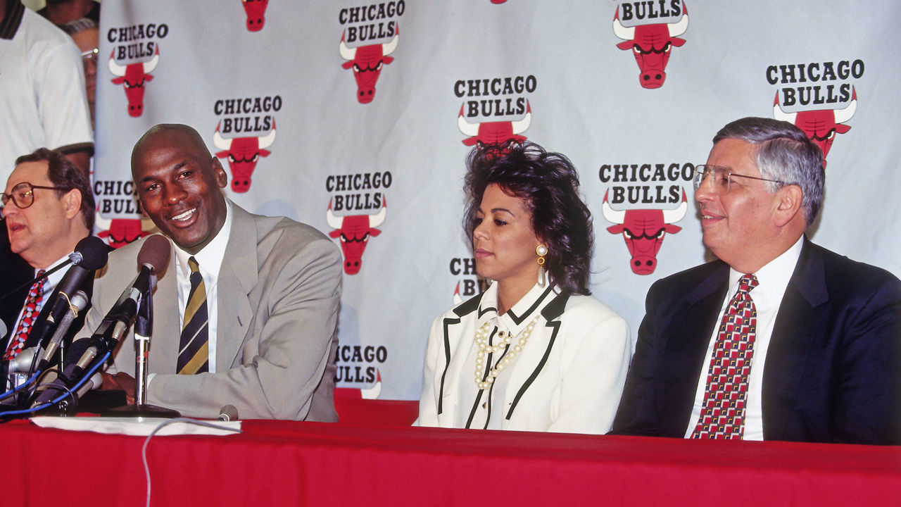 DEERFIELD, IL - OCTOBER 6: Michael Jordan #23 of the Chicago Bulls speaks at his Retirement Press Conference on October 6, 1993 at the Chicago Bulls Practice Facility in in Deerfield, Illinois. Mandatory Copyright Notice: Copyright 1988 NBAE