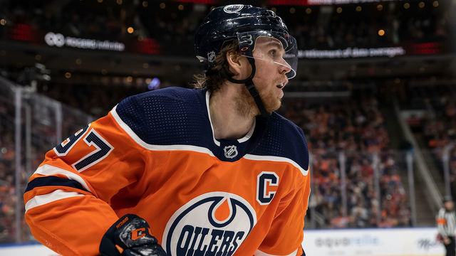 EDMONTON, AB - MARCH 11: Connor McDavid #97 of the Edmonton Oilers skates against the Winnipeg Jets at Rogers Place on March 11, 2020, in Edmonton, Canada.