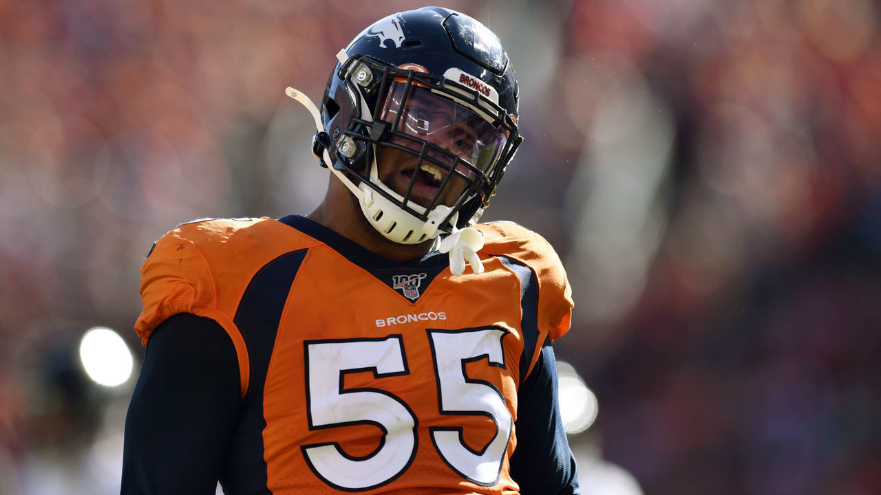 DENVER, CO - SEPTEMBER 29: Denver Broncos outside linebacker Bradley Chubb #55 tries to get the fans amped up during the second quarter of the game on Sunday, September 29, 2019 at Empower Field at Mile High. The Denver Broncos hosted the Jacksonville Jaguars for the game. Photo by Eric Lutzens/MediaNews Group/The Denver Post via Getty Images