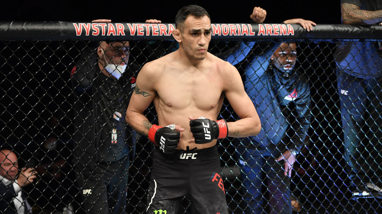 JACKSONVILLE, FLORIDA - MAY 09: Tony Ferguson prepares to fight Justin Gaethje in their UFC interim lightweight championship fight during the UFC 249 event at VyStar Veterans Memorial Arena on May 09, 2020 in Jacksonville, Florida.