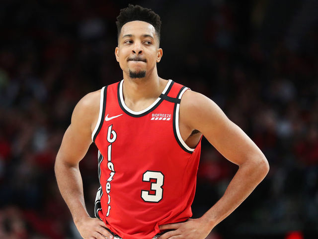 PORTLAND, OREGON - FEBRUARY 23: CJ McCollum #3 of the Portland Trail Blazers reacts in the third quarter against the Detroit Pistons during their game at Moda Center on February 23, 2020 in Portland, Oregon.