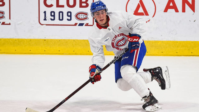 BROSSARD, QC - JUNE 26: Montreal Canadiens prospect Cameron Hillis (88) waits for a pass during the Montreal Canadiens Development Camp on June 26, 2019, at Bell Sports Complex in Brossard, QC