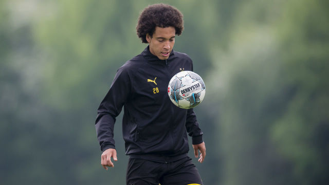 DORTMUND, GERMANY - MAY 04: Axel Witsel of Borussia Dortmund controls the ball during a training session of Borussia Dortmund on May 04, 2020 in Dortmund, Germany.