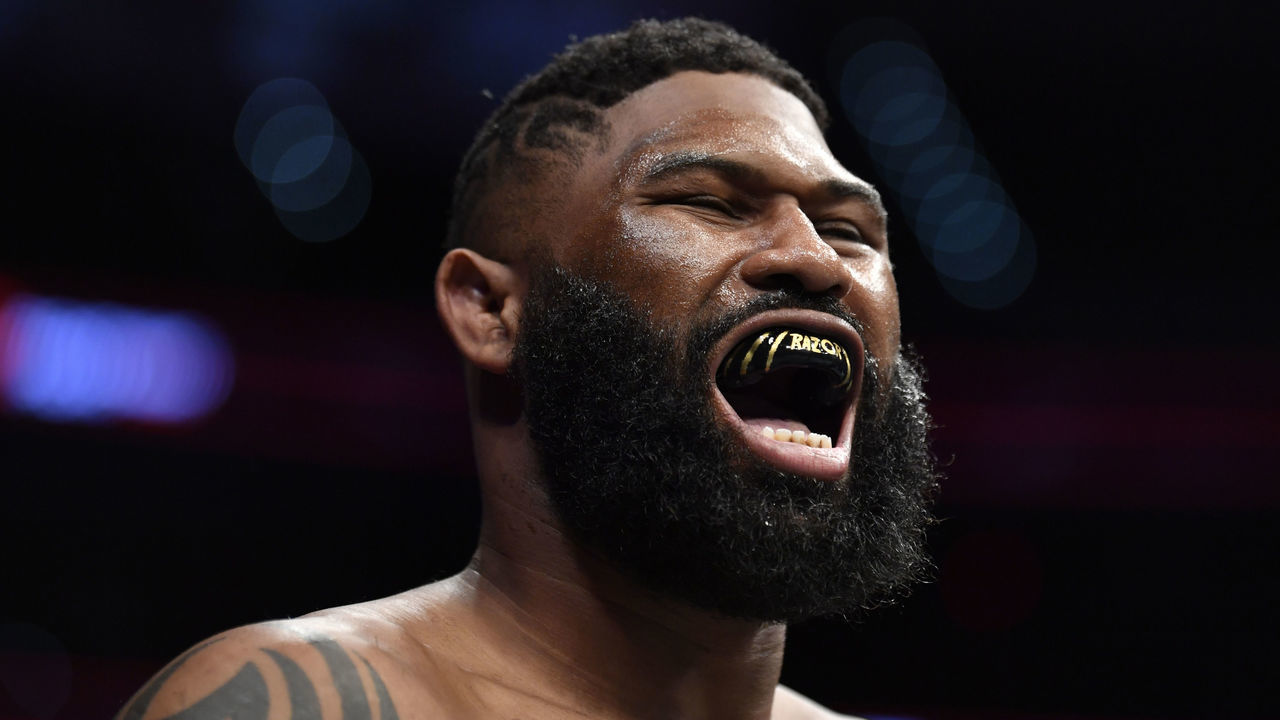RALEIGH, NORTH CAROLINA - JANUARY 25: Curtis Blaydes prepares to fight Junior Dos Santos in their heavyweight fight during the UFC Fight Night event at PNC Arena on January 25, 2020 in Raleigh, North Carolina.