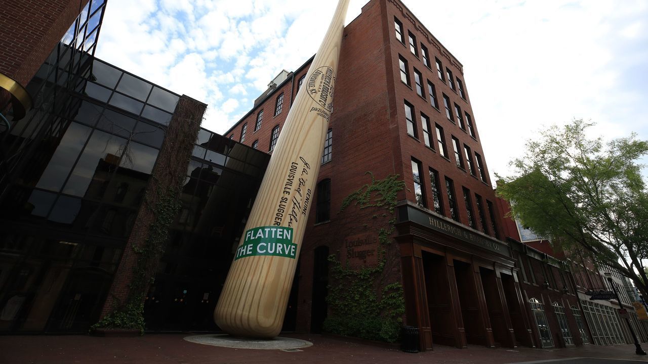 LOUISVILLE, KENTUCKY - APRIL 20: The company that produces Louisville Slugger wooden bats has closed it factory and museum on April 20, 2020 in Louisville, Kentucky. The 165-year-old company that produces 2 million wooden bats a year, including some 50,000 destined for Major League Baseball, closed its factory and popular museum in March, furloughing 90 percent of its employees amid the ongoing coronavirus pandemic.