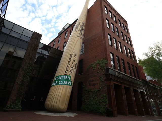LOUISVILLE, KENTUCKY - APRIL 20: The company that produces Louisville Slugger wooden bats has closed it factory and museum on April 20, 2020 in Louisville, Kentucky. The 165-year-old company that produces 2 million wooden bats a year, including some 50,000 destined for Major League Baseball, closed its factory and popular museum in March, furloughing 90 percent of its employees amid the ongoing coronavirus pandemic.