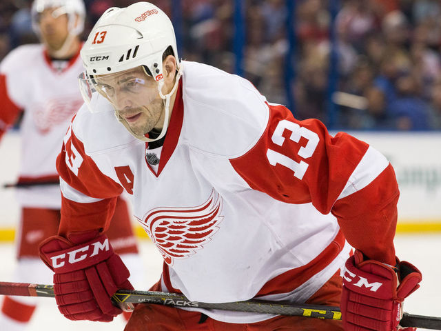 TAMPA, FL - MARCH 22: Pavel Datsyuk #13 of the Detroit Red Wings skates against the Tampa Bay Lightning at the Amalie Arena on March 22, 2016 in Tampa, Florida.