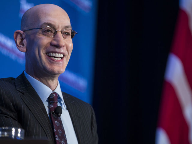 WASHINGTON, DC - MAY 09: NBA Commissioner Adam Silver discusses the state of the NBA and professional sports with Economic Club President David Rubenstein during and event hosted by the Economic Club of Washington, D.C. at the Capitol Hilton on May 9, 2019 in Washington, DC.