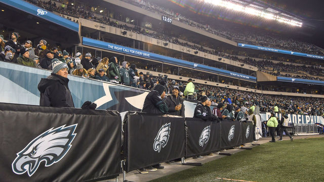 PHILADELPHIA, PA - NOVEMBER 11: Philadelphia Eagles's fans wait for play to resume during the NFL game between the Dallas Cowboys and the Philadelphia Eagles on November 11, 2018 at Lincoln Financial Field in Philadelphia, PA.