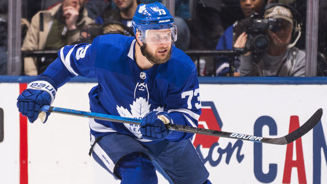 TORONTO, ON - MARCH 10: Kyle Clifford #73 of the Toronto Maple Leafs skates against the Tampa Bay Lightning during the third period at the Scotiabank Arena on March 10, 2020 in Toronto, Ontario, Canada.