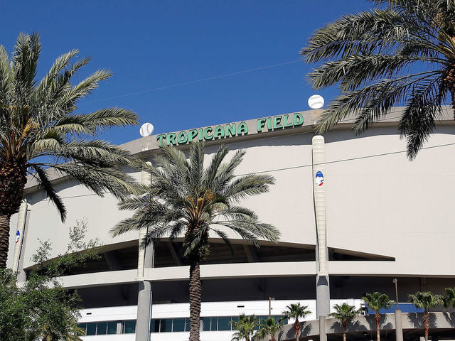 ST PETERSBURG, FL - APRIL 06: An exterior view of Tropicana Field prior to the start of the home opener game between the Tampa Bay Rays and the Baltimore Orioles on April 6, 2010 in St. Petersburg, Florida.