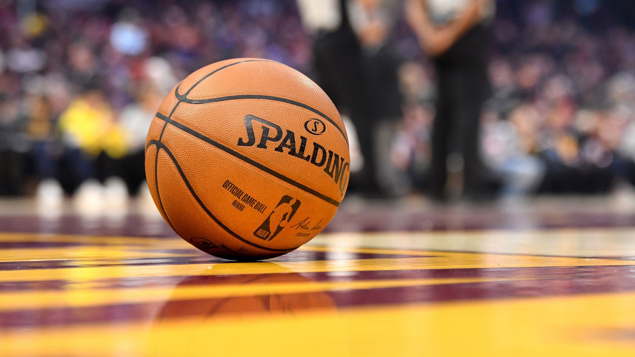 CLEVELAND, OHIO - JANUARY 25: An official Spalding NBA basketball sits on the court for a timeout during the first half of the game between the Cleveland Cavaliers and the Chicago Bulls at Rocket Mortgage Fieldhouse on January 25, 2020 in Cleveland, Ohio. NOTE TO USER: User expressly acknowledges and agrees that, by downloading and/or using this photograph, user is consenting to the terms and conditions of the Getty Images License Agreement.