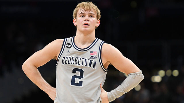 WASHINGTON, DC - JANUARY 15: Mac McClung #2 of the Georgetown Hoyas looks on during a college basketball game against the Creighton Bluejays at the Capital One Arena on January 15, 2020 in Washington, DC.
