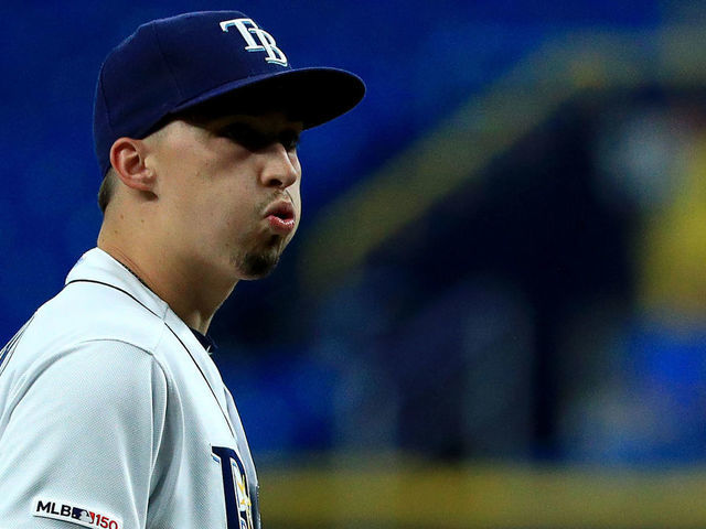 ST PETERSBURG, FLORIDA - MAY 29: Blake Snell #4 of the Tampa Bay Rays pitches during a game against the Toronto Blue Jays at Tropicana Field on May 29, 2019 in St Petersburg, Florida.
