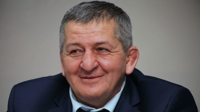MAKHACHKALA, RUSSIA - FEBRUARY 3, 2020: Khabib Nurmagomedov's father and coach Abdulmanap Nurmagomedov during a presentation of the book Father co-authored by Russian mixed martial artist Khabib Nurmagomedov and Russian businessman and writer Igor Rybakov at the National Library. Sergei Rasulov/TASS
