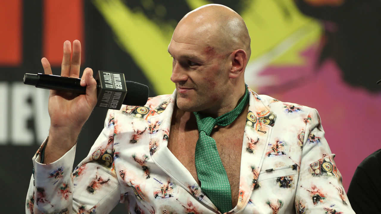 Tyson Fury during the post-fight press conference at the MGM Grand, Las Vegas.