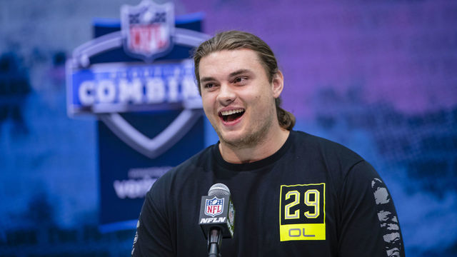 INDIANAPOLIS, IN - FEBRUARY 26: Shane Lemieux #OL29 of the Oregon Ducks speaks to the media at the Indiana Convention Center on February 26, 2020 in Indianapolis, Indiana. *** Local caption *** Shane Lemieux