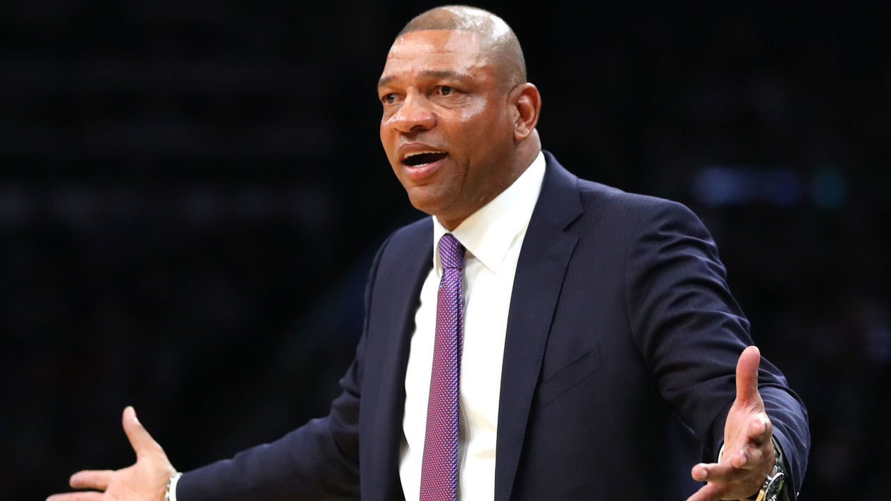 BOSTON, MASSACHUSETTS - FEBRUARY 13: Head Coach Doc Rivers of the LA Clippers directs his team during the game against the Boston Celtics at TD Garden on February 13, 2020 in Boston, Massachusetts.