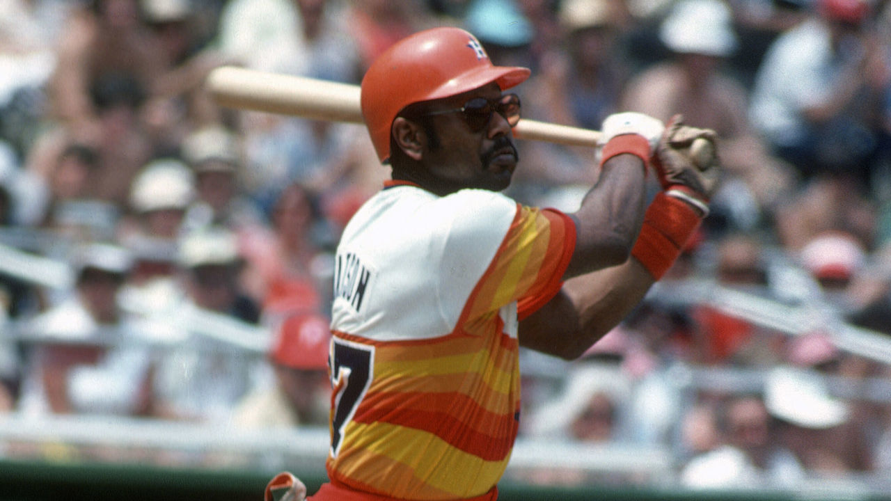 PHILADELPHIA, PA - CIRCA 1978: Bob Watson #27 of the Houston Astros bats against the Philadelphia Phillies during an Major League Baseball game circa 1978 at Veteran Stadium in Philadelphia, Pennsylvania. Watson played for the Astros from 1966-79.