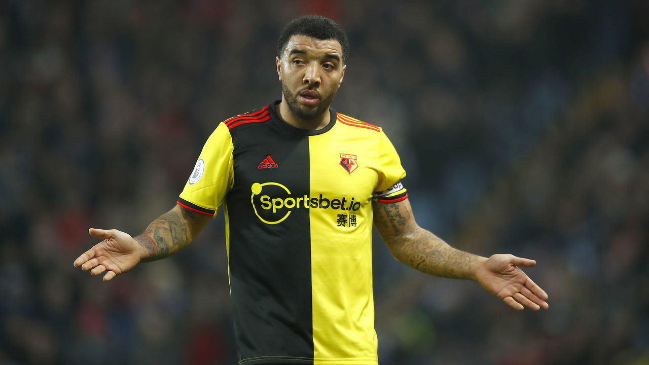 BIRMINGHAM, ENGLAND - JANUARY 21: Troy Deeney of Watford reacts during the Premier League match between Aston Villa and Watford FC at Villa Park on January 21, 2020 in Birmingham, United Kingdom.