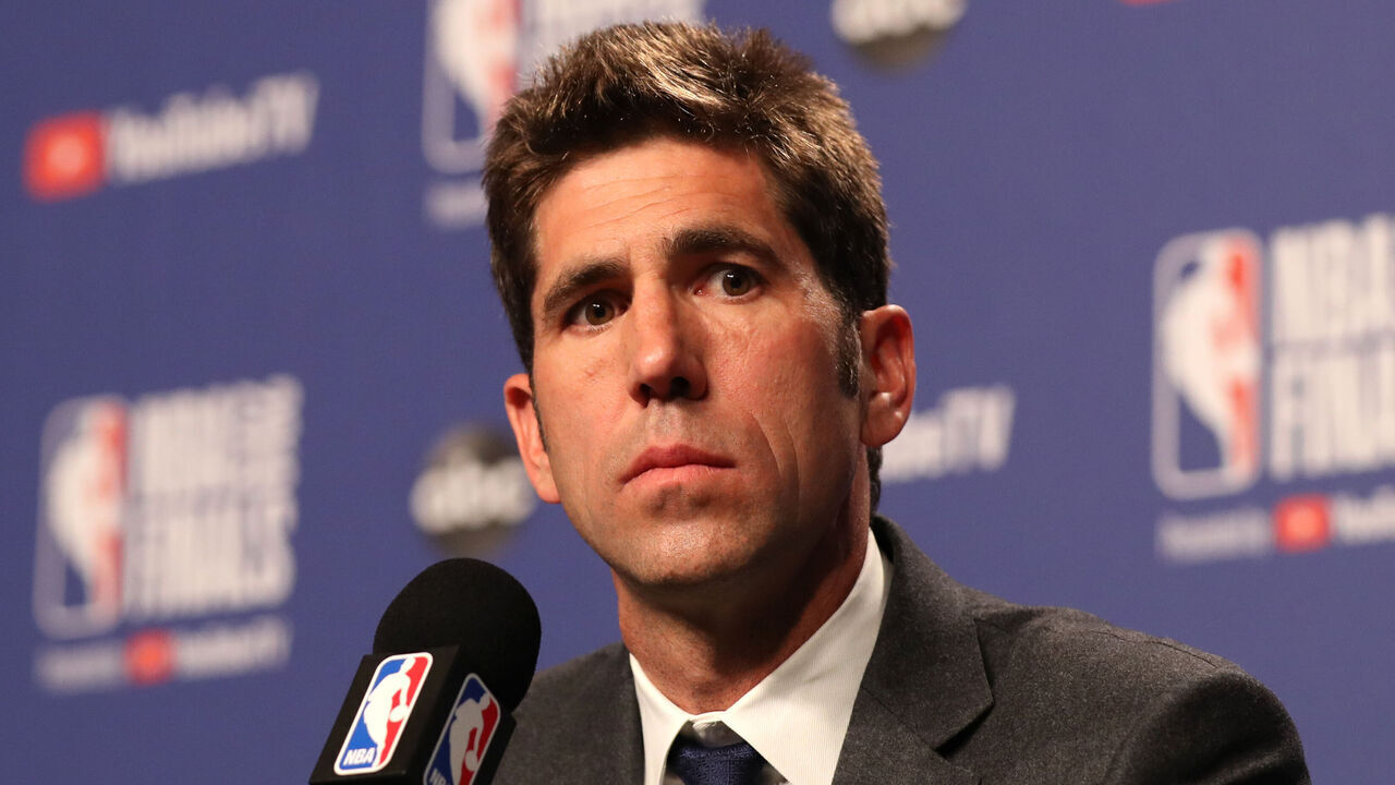TORONTO, ON - JUNE 10: Golden State Warriors General Manager, Bob Myers, is interviewed after a game against the Toronto Raptors after Game Five of the 2019 NBA Finals on June 10, 2019 at Scotiabank Arena in Toronto, Ontario, Canada. Mandatory Copyright Notice: Copyright 2019 NBAE