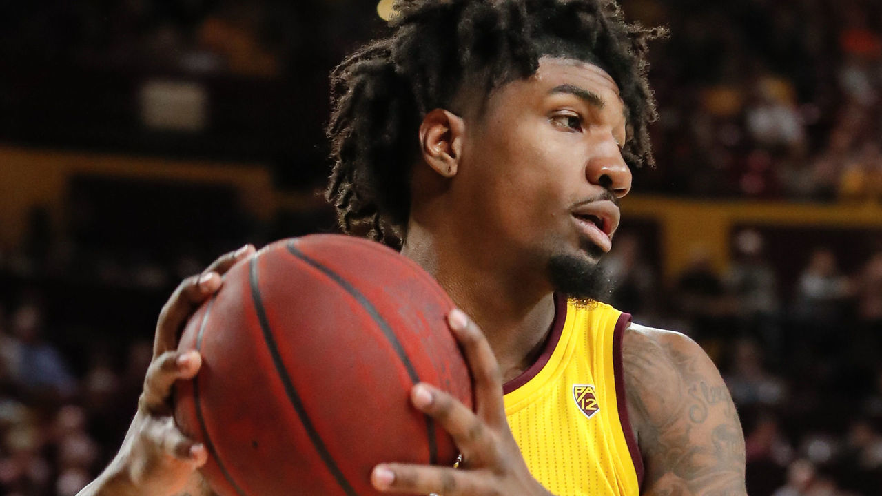 TEMPE, AZ - FEBRUARY 22: Arizona State Sun Devils forward Romello White (23) gets a rebound during the college basketball game between the Oregon State Beavers and the Arizona State Sun Devils on February 22, 2020 at Desert Financial Arena in Tempe, Arizona.