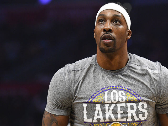LOS ANGELES, CA - MARCH 08: Los Angeles Lakers Center Dwight Howard (39) looks on before a NBA game between the Los Angeles Lakers and the Los Angeles Clippers on March 8, 2020 at STAPLES Center in Los Angeles, CA.