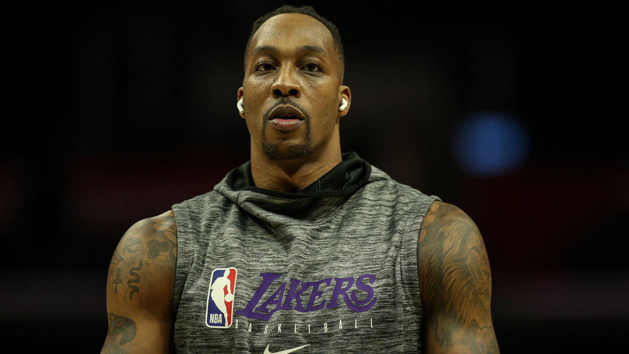 LOS ANGELES, CA - MARCH 08: Los Angeles Lakers center Dwight Howard (39) wearing a sleeveless hoodie before the Los Angeles Lakers versus Los Angeles Clippers on Sunday March 8, 2020, at Staples Center in Los Angeles, CA.