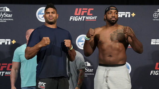 JACKSONVILLE, FLORIDA - MAY 15: (L-R) Alistair Overeem and Walt Harris pose for the media during the official UFC Fight Night weigh-in on May 15, 2020 in Jacksonville, Florida.